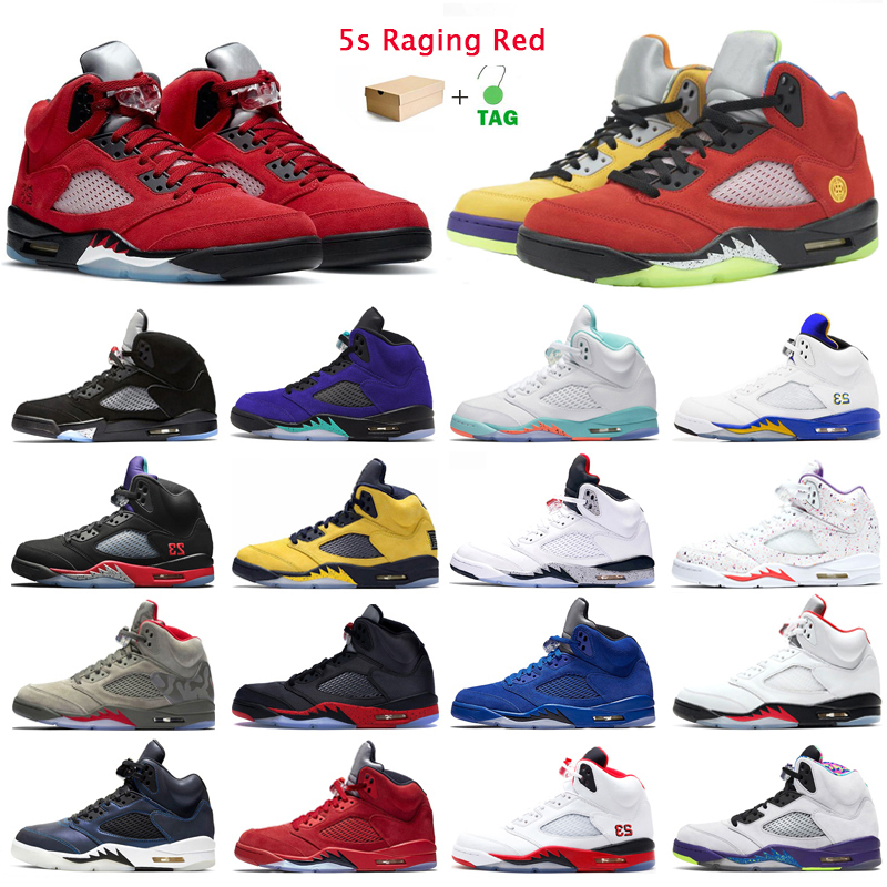 

5s Raging Red Mens Basketball Shoes 5 Hyper Royal OG Black Metallic Blue Suede Men Trainers Outdoor Sports Sneakers with box, Red suede