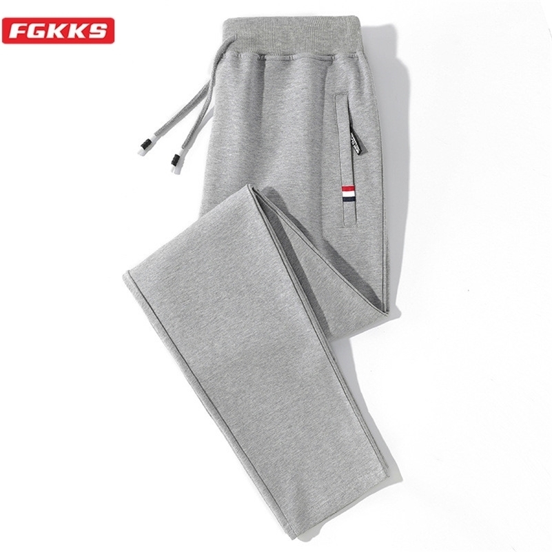 

FGKKS Fashion Brand Men Cotton Sweatpants Men Solid Color Elasticity Trousers Drawstring Casual Pants Male 210707, Pencil blue