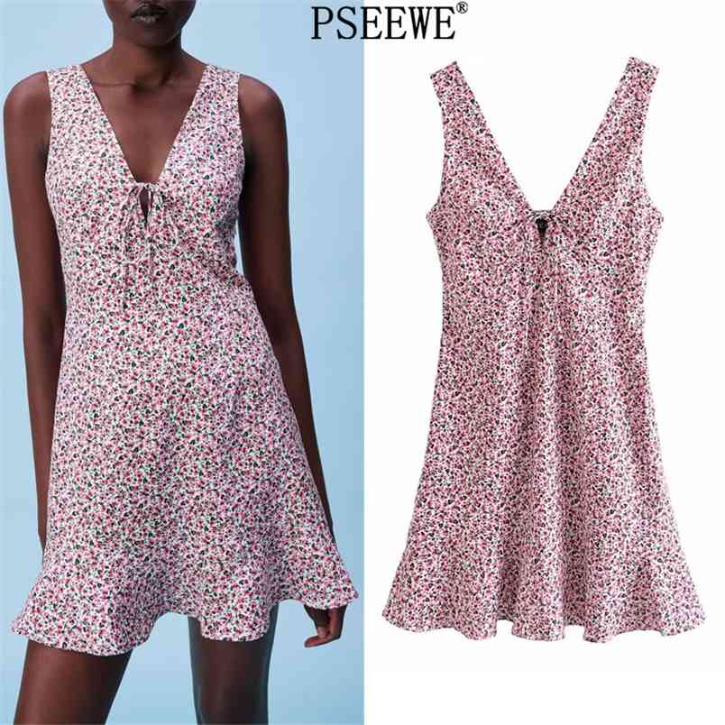 

Summer Dresses Pink Floral Print Mini Tank Dress Women Sleeveless Ruffle Short Woman Sexy Beach Sundress 210519