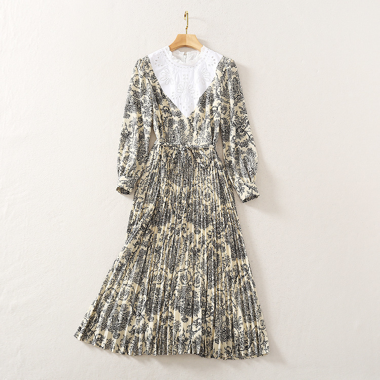 

Casual Dresses 2021 Elegant female spring with fringe printed style long sleeves b763, The picture