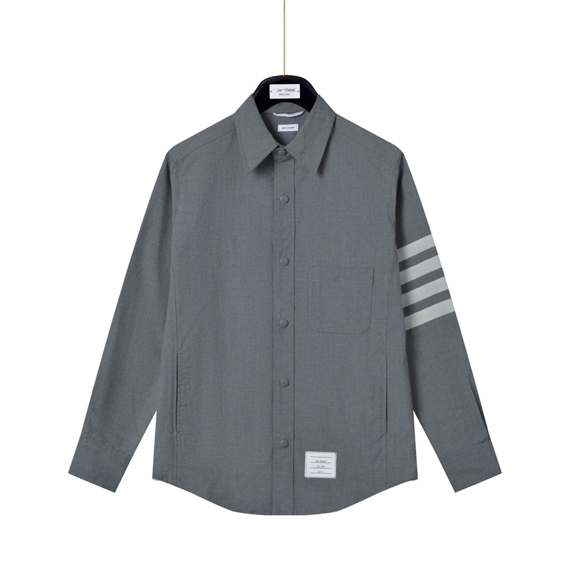 

TB men's and women's new windbreaker coat couple's classic four bar Lapel shirt wool cloth top, White;black