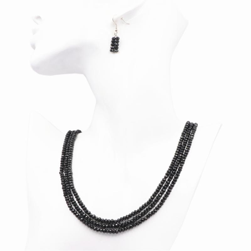 

Earrings & Necklace Trendy Women Jewelry Set Natural Stone Black Jades Flat Abacus Beads Layered Chain Dangle Sets Gift A770, As pic