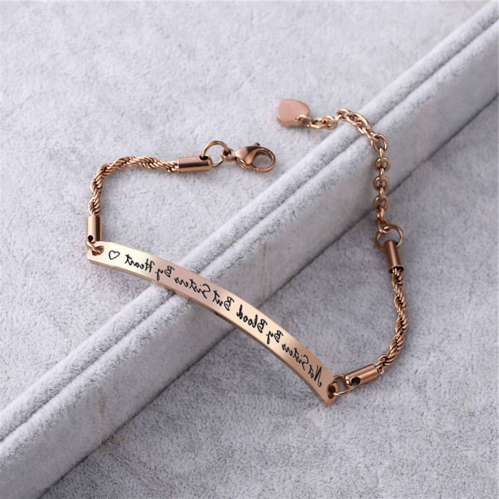 

not blood but sisters by heart titanium bracelet, Golden;silver