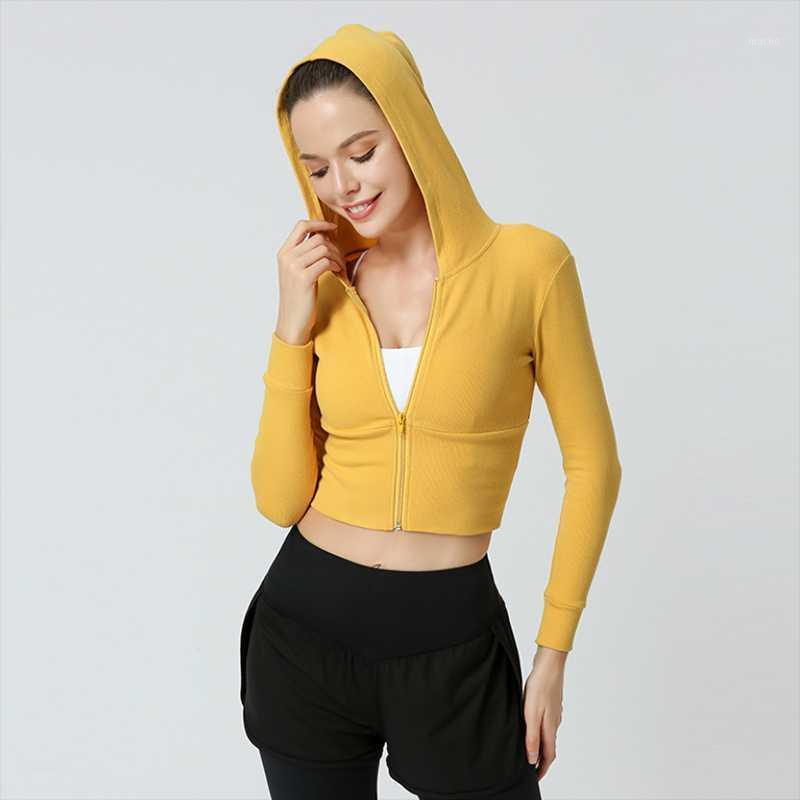 

Yoga Outfit Women Sports Top Tight-Fitting Long-Sleeve Running Shirts Cardigan Zipper Workout Jacket Fitness Gym Shirt, Yellow