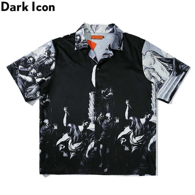 

Printed Hip-hop Shirt Men Summer Streetwear Men's Shirt Short Sleeved Shirt for Men 210603, Black shirt