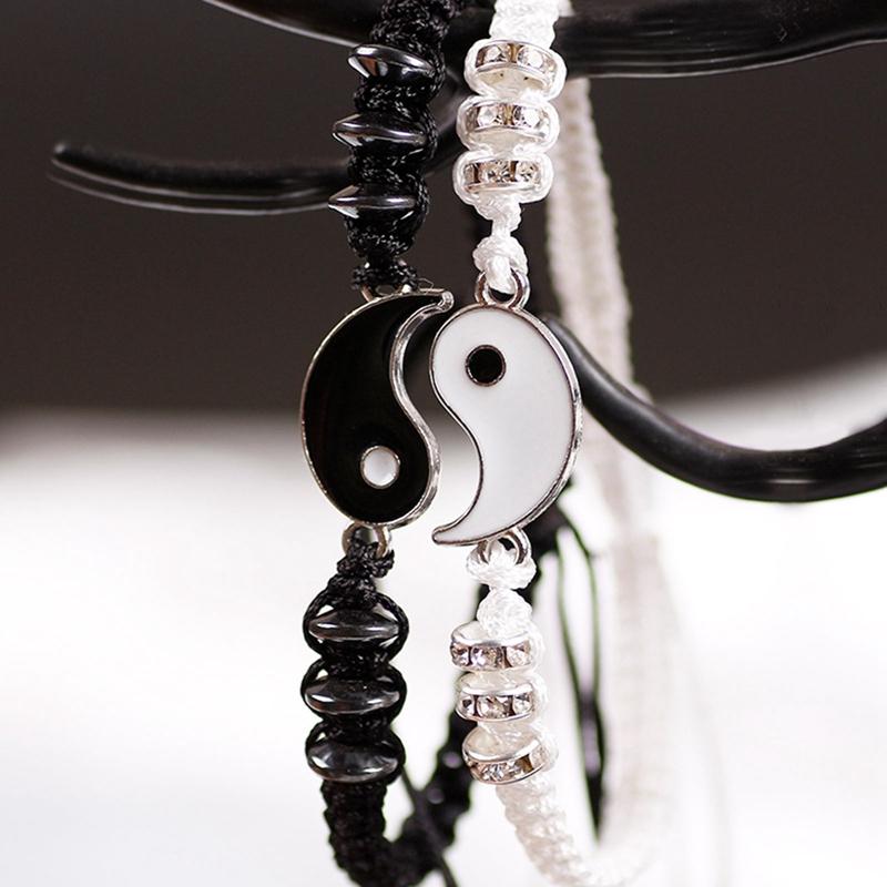 

Charm Bracelets Chinese Yin Yang Alloy Pendant Two-piece Woven Lover Bracelet Gift Couple Leather Cord Braid