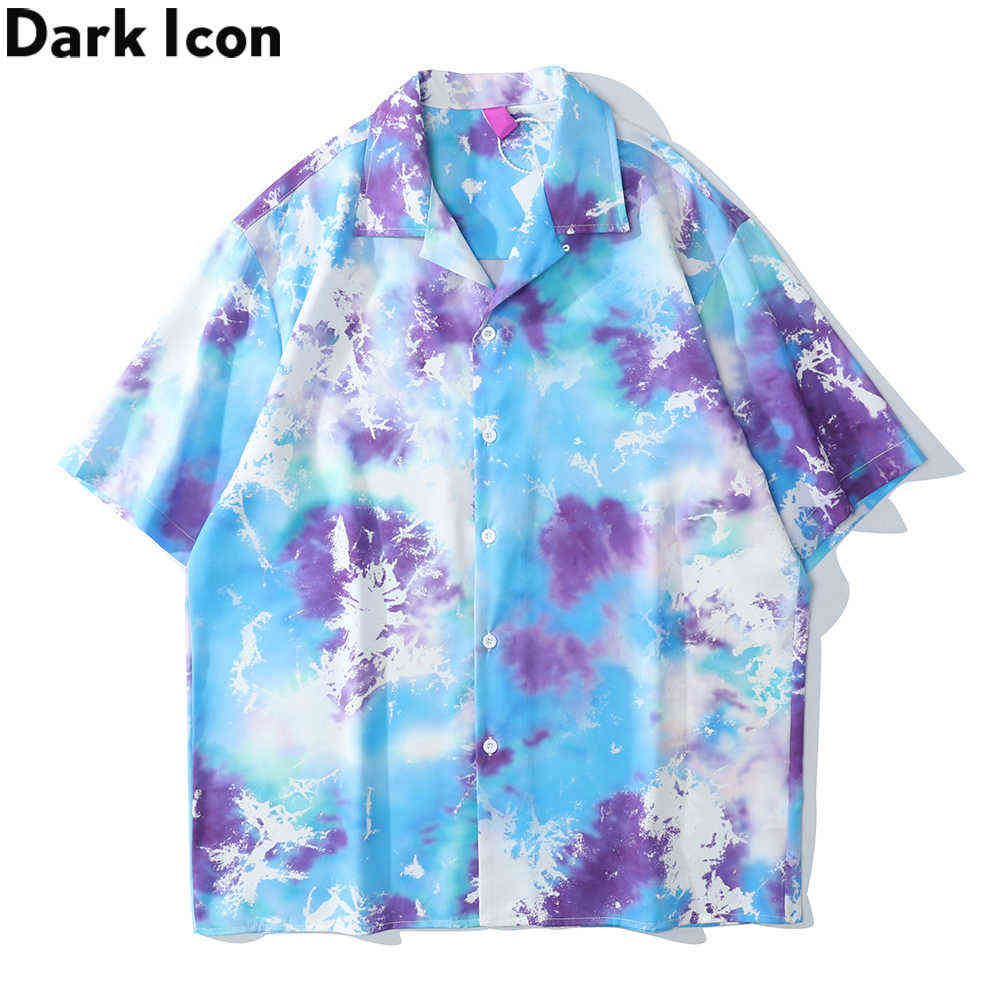 

Tie Dyeing Oversized Shirt Men Polo Shirts Summer Hawaiian Shirts Man 210603