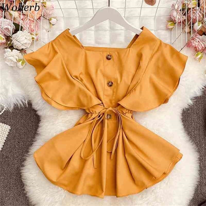 

Elegant Ruffle Blouse Women Summer Casual All Match Vintage Short Sleeve Shirt Korean Chic Slim Tops Blusas 210519, Red