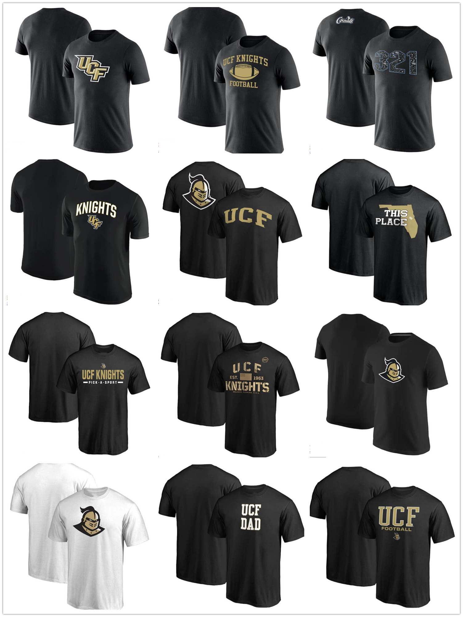 UCF Knights T-shirt T-shirt Tissu coton Col rond, lâche, impression respirante homme noir