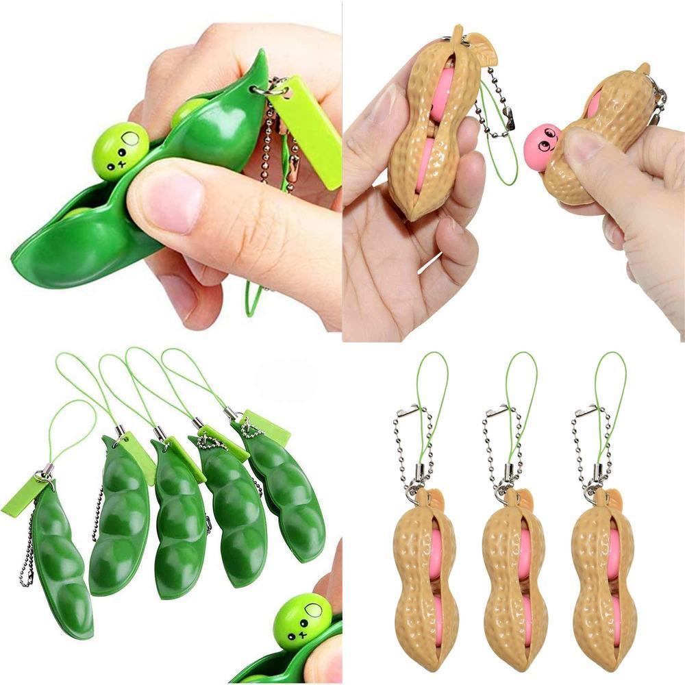 

key chain unlimited peanut anti stress party favor relief balls toys Squeeze peas Fidget decompression toy pea pod funny Keychain