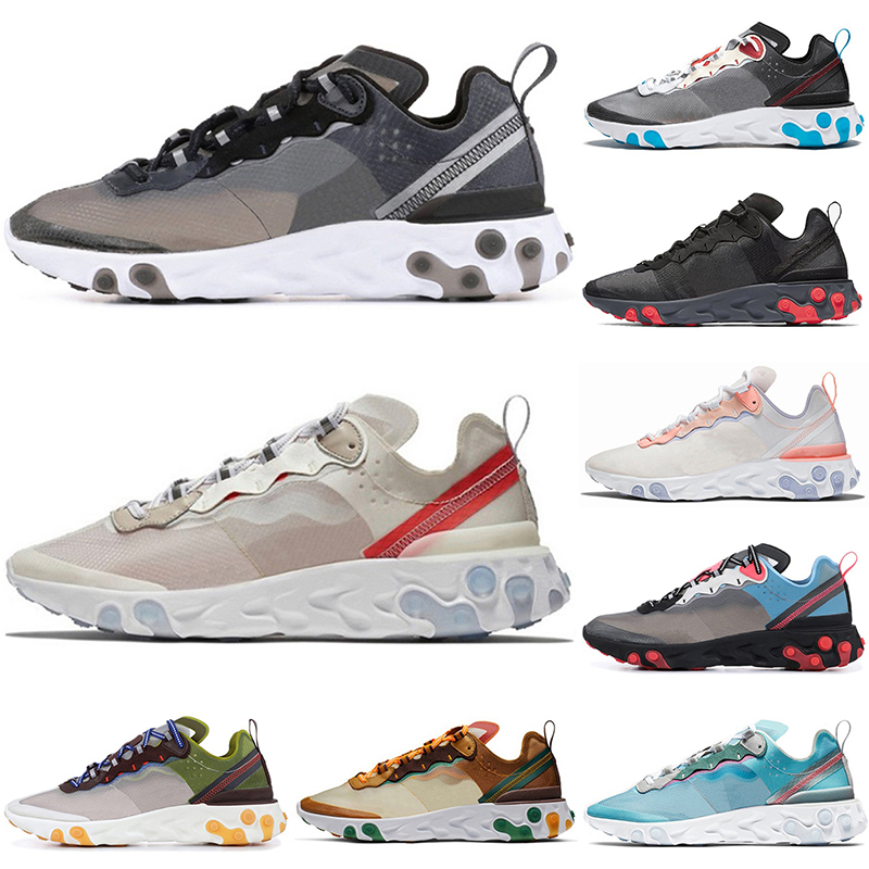 

new classic original element 55 87 react running shoes Triple Black white Anthracite Sail Dark Grey Solar Red pale pink Moss Orange Peel Royal Tint Racer purple cool, 55 pale pink