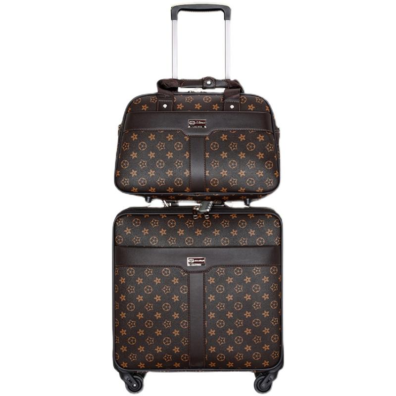 

Suitcases 2022 High Quality 16" Inch Retro Women Luggage Travel Bag With Handbag Rolling Suitcase Set On Wheels