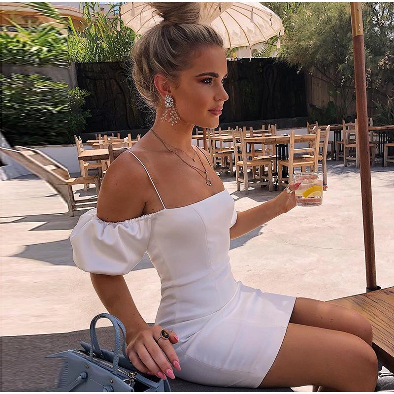 

Casual Dresses Summer Women Pink Top Elegant Off Shoulder Club Slim Dress Mujer Robe Vestido French Romance Party Night Lace Up Bodycon, Black;gray