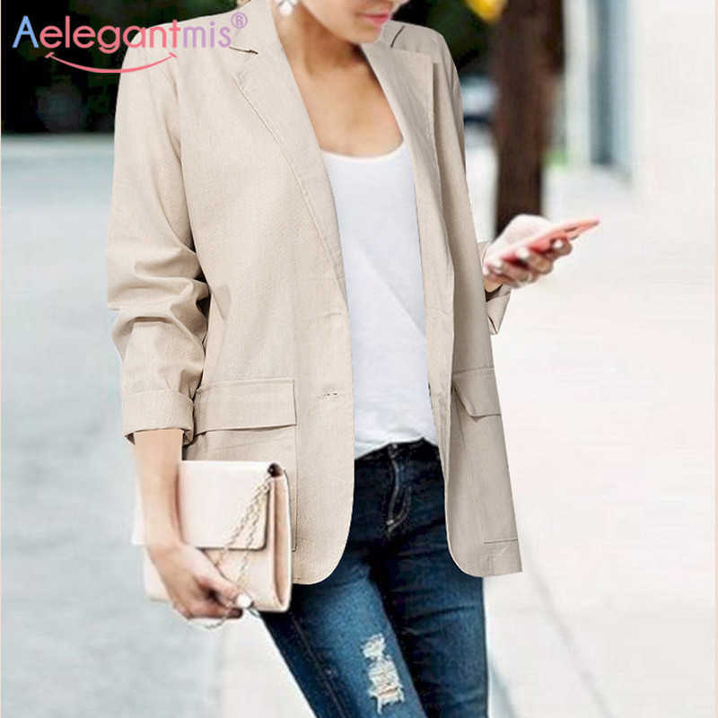 

Aelegantmis High Street Loose Women Casual Blazer Jacket Female Long Sleeve Work Suit Coat Office Lady Notched Blazers Outerwear 210607, Beige