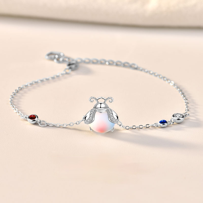 Pure silver firefly Bracelet female Korean personality forest series colorful moonlight stone insect hand ornament-image-704202792