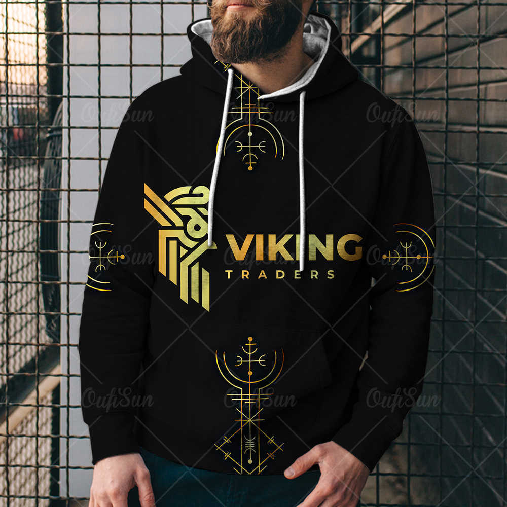 

spring and autumn new 3d sweater viking myth warrior printed men's casual sports hoodietot9, Black