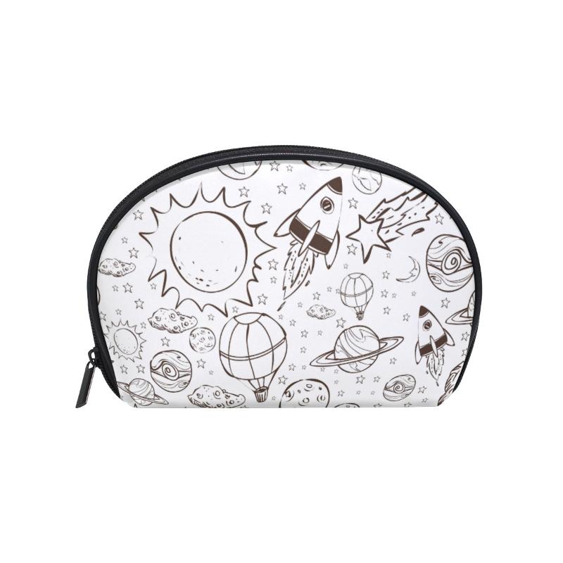 

FengJu Multifuncition Shell Cosmetic Bag Purse Half Moon Hanging Travel Toiletry Pouch For Girls Woman Star Sun Rocket Universe Bags & Cases