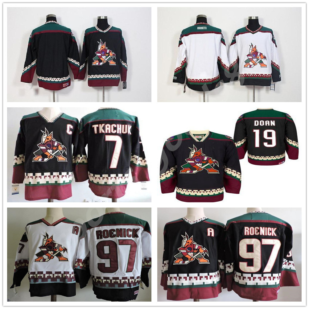 

1990 Vintage Arizona Coyotes Jerseys Ice Hockey 7 Keith Tkachuk 19 Shane Doan 97 Jeremy Roenick Black Red Alternate Classic Retro Jersey