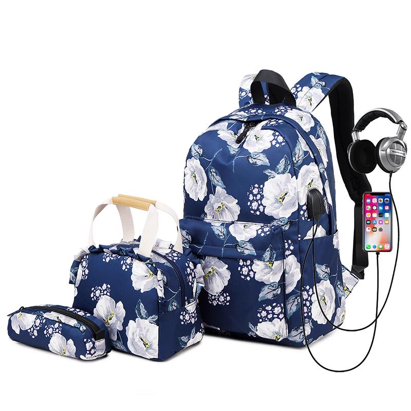 

School Bags Kids Teens Backpack For Girls Bookbag Set 3 In 1 College Laptop Waterproof Nylon Travel Daypack, T8 black 1 piece