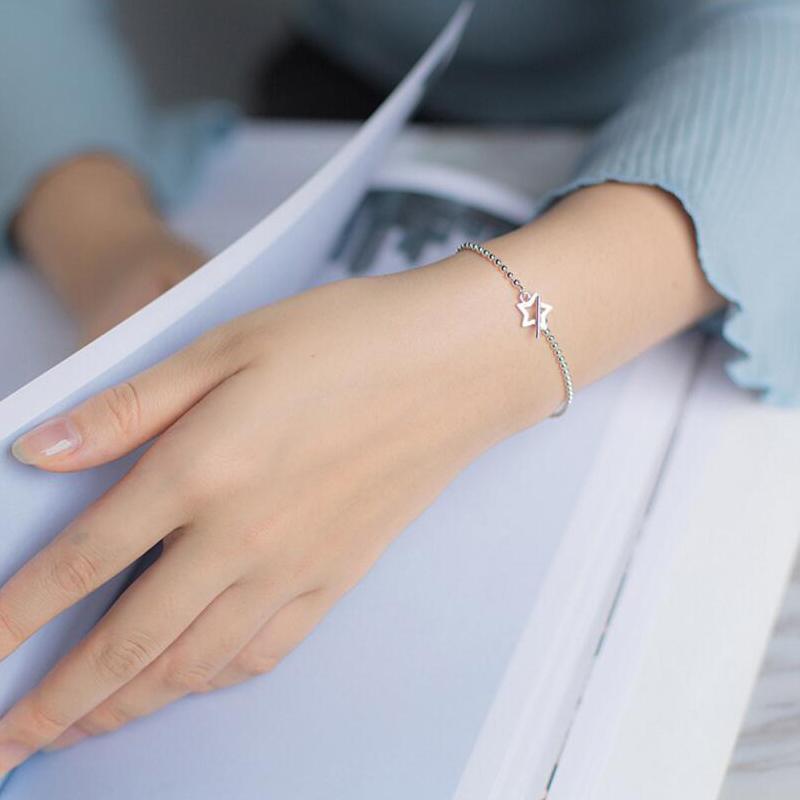 

Sterling Silver Fashion Beads Star Bracelet 16cm For Teen Girls Lady Gift Women Jewelry J25 Link, Chain