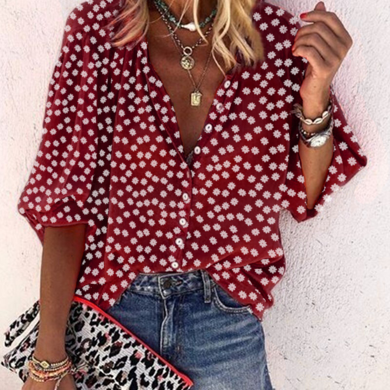 

women' shirts V neck sexy casual short puff sleeve western shirt regular length print polka dot fashion natural color chiffon 80s elegant blouses for women, Black