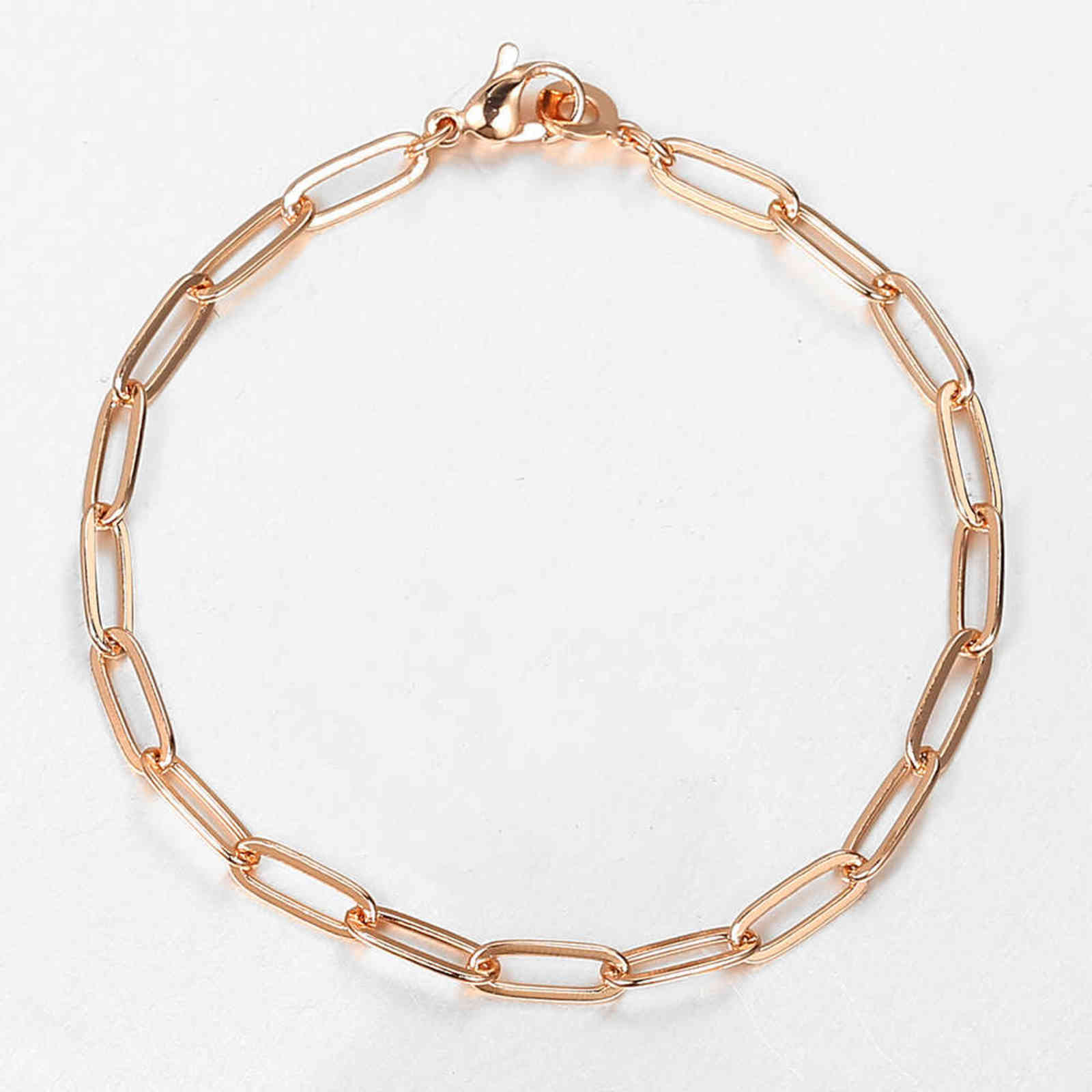 

4mm Womens Girls Paperclip Rolo Link Bracelet 585 Rose Gold Filled Chain Fashion Jewelry 20cm Cb60
