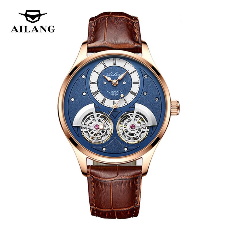 

Wristwatches AILANG Fashion Design Double Tourbillon Mechanical Watches Men's Blue Automatic Watch For Men Waterproof Relogio Masculino 8822, Black