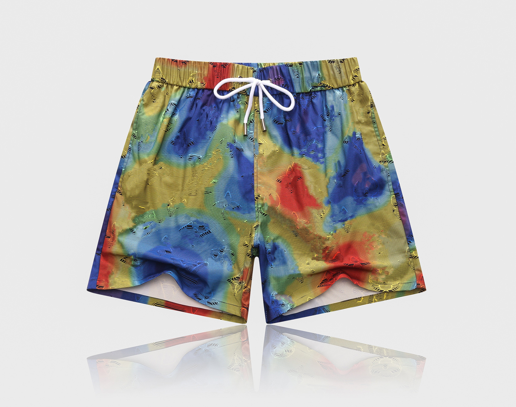 

Fashion 2021 brand Men shorts Splash ink Gradient Loose Style summer stripe Casual Water wash printing man Large size Elastic waist, White;black