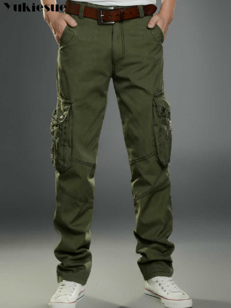 

streetwear man pants men hip hop cargo men's trousers Multi Pockets Loose Straight Trousers Military Tactical 210608, Black