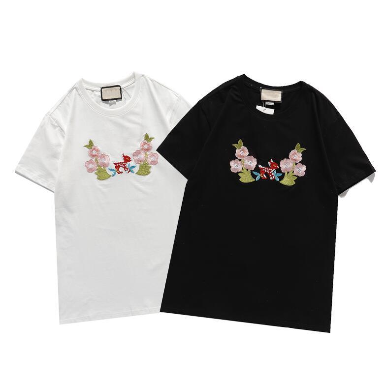 

2021 New Designers T Shirts Mens Pure cotton Top brands Embroidery with short sleeves Trend of the classic Short-sleeved top slim breathable, White;black