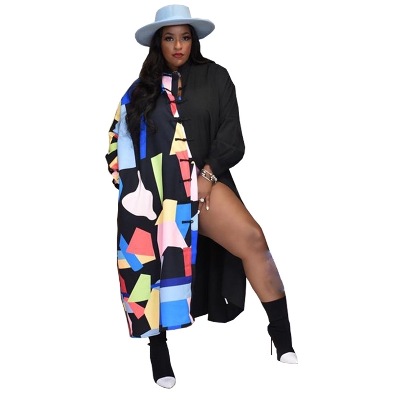 

Contrast Black Patchwork Long Sleeve Loose Oversized African Dresses For Women Casual Evening Party Midi Dress Robe Wholesale 210525, Multi