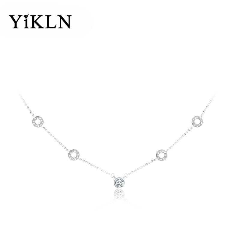 Chokers YiKLN Classic Stainless Steel 5Pcs Circles CZ Crystal Neckalce Gold Color Lovely Wedding Pendants For Women N17013-image-699085594