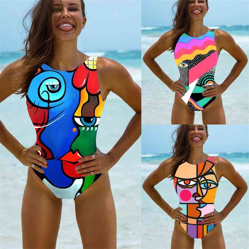 

Halter Print Sexy Women Swimsuit Swimwear Female Brazilian Bathing Suits Bodysuit Beach Wear Backless Monokini 210615, Mjc313301