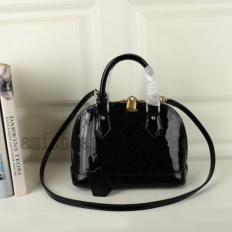 

BB PM Alma 2way Satchel Patent Leather Shoulder Shell Bags M91606 Mini CrossBody Womens Luxurys Designers Handbag Handle Bag Totes Purse