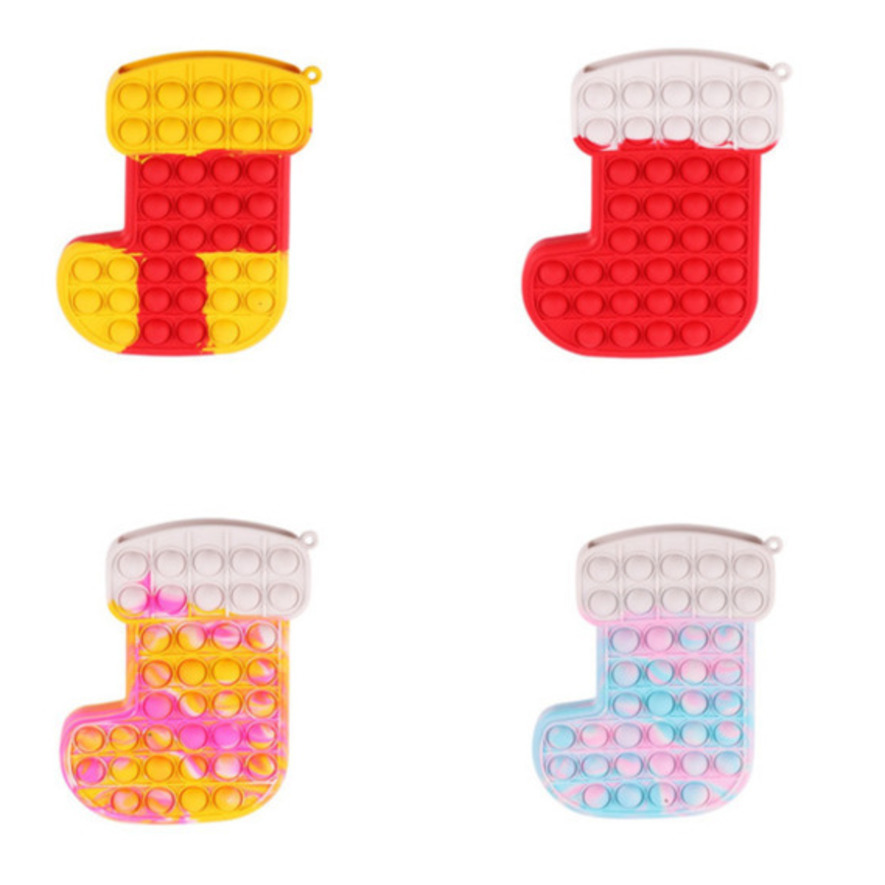 

2021 Christmas Santa Claus Push Poppers Bubbles Decompression Fidget Toys Silicone Rainbow Tie Dye Children's Educational Toy Wallet Gifts H923MONS