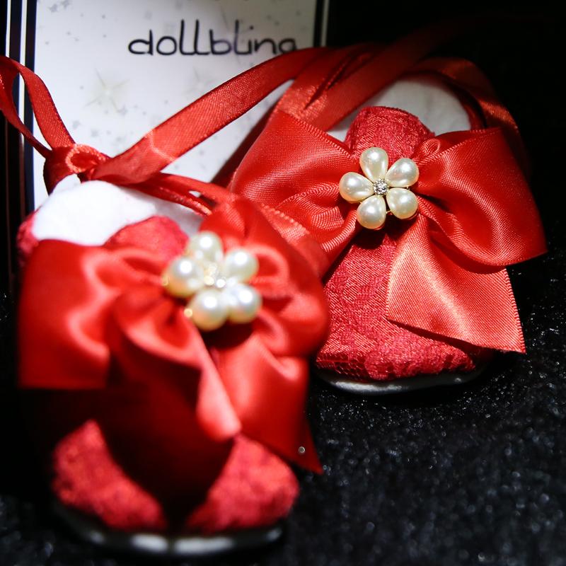 

First Walkers Dollbling Cute Booties Shoes Red Bow Bead Decoration Cotton Soft Bottom Baby Girl Comfortable Open Season Handmade