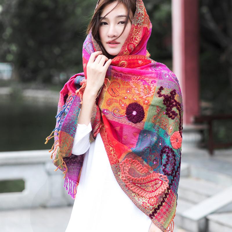 

Scarves Long Shawl Pashmina Boiled Merino Kashmiri Wool Scarf Women Winter Spring Fashion Hand-Beaded Imported Nepal