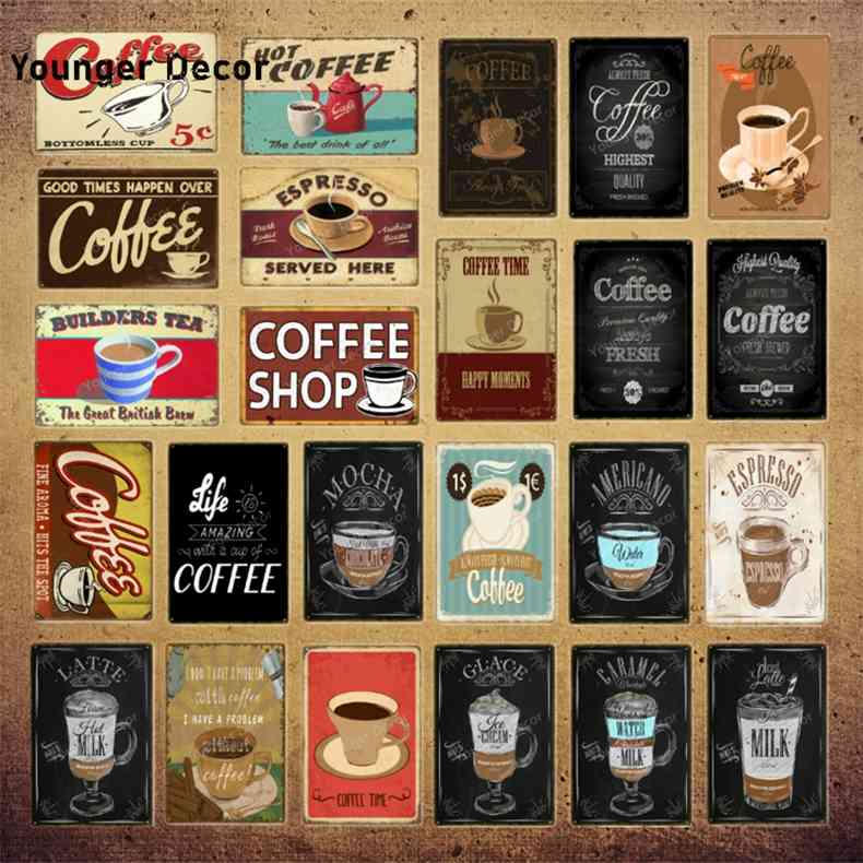 

Coffee Shop Decor Espresso Milk Glace Mocha Metal Tin Signs Vintage Poster For Bar Cafe Home Wall Art Painting Plaque YI-211
