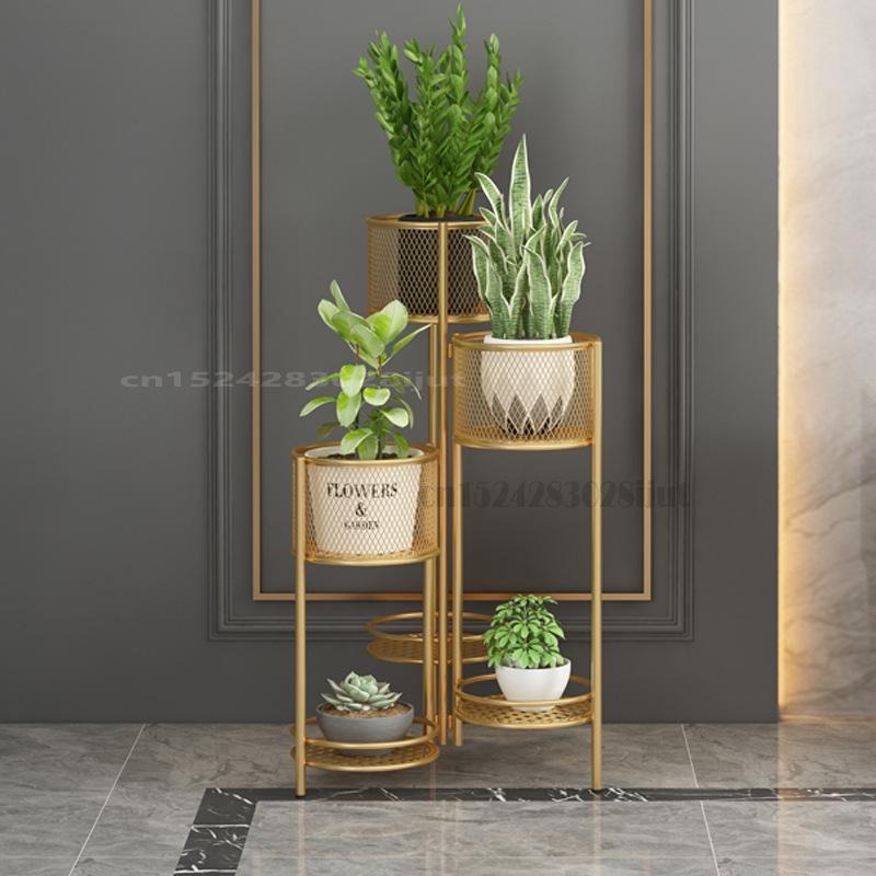 

North Golden Iron Flower Rack Multi-layer Foldable Floor Plant Holder Balcony Decoration Space Saving Pot Organizer Planters & Pots