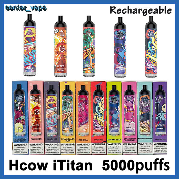 

2021 Newest Hcow iTitan Rechargeable disposable vape pen Pod Device Kit E-cigarettes 5000 puffs Battery 650mah Bottom RGB Light 10 flavors B