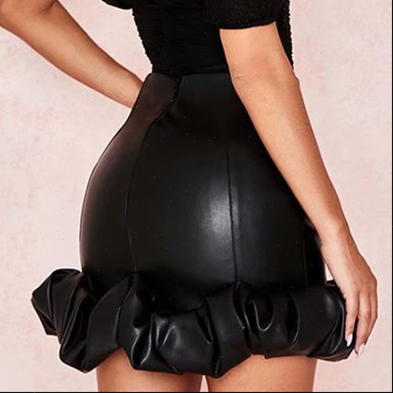 

spring autumn pleated mini korean women skirts pu leather skirt vintage casual solid, Black