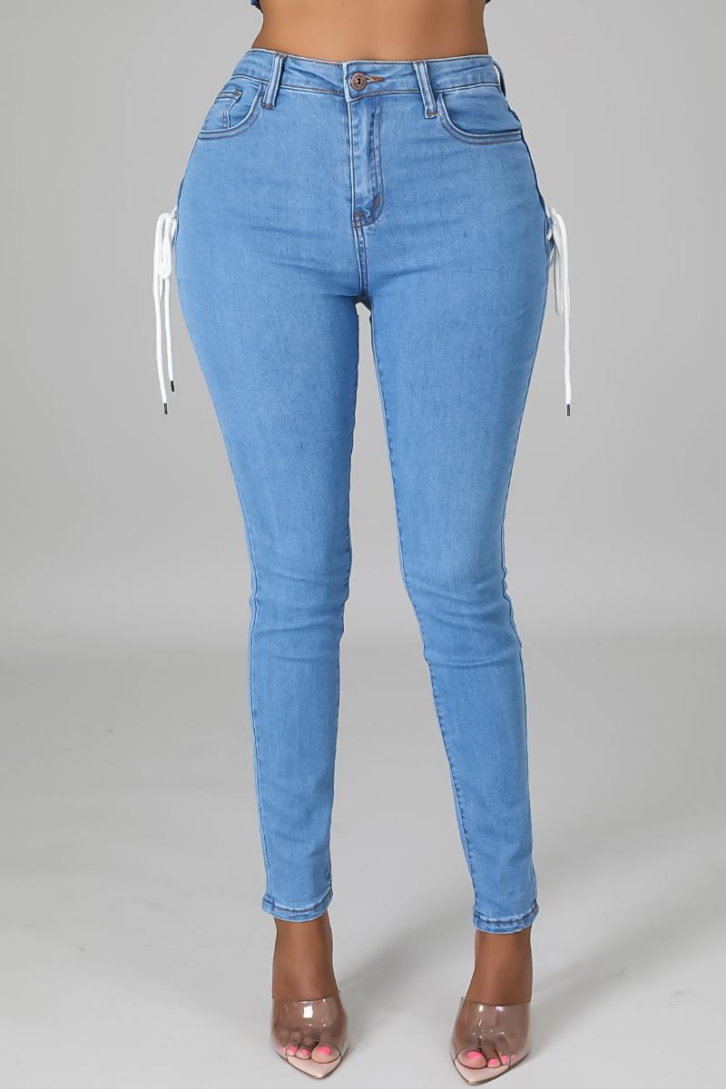 

Women' Pants & Capris Fashion Strappy Jeans Stretch Slim Small Feet Autumn Product Pencil Trousers, Dark blue