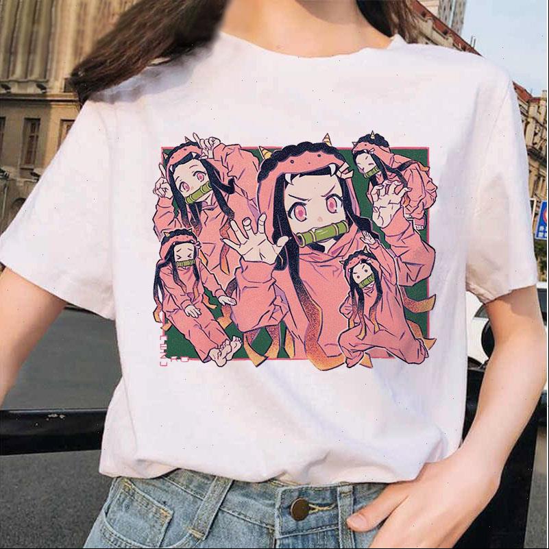 

women t shirts kimetsu no yaiba kawaii shirt female japanese anime slayer funny cartoon fashion graphic tee, White