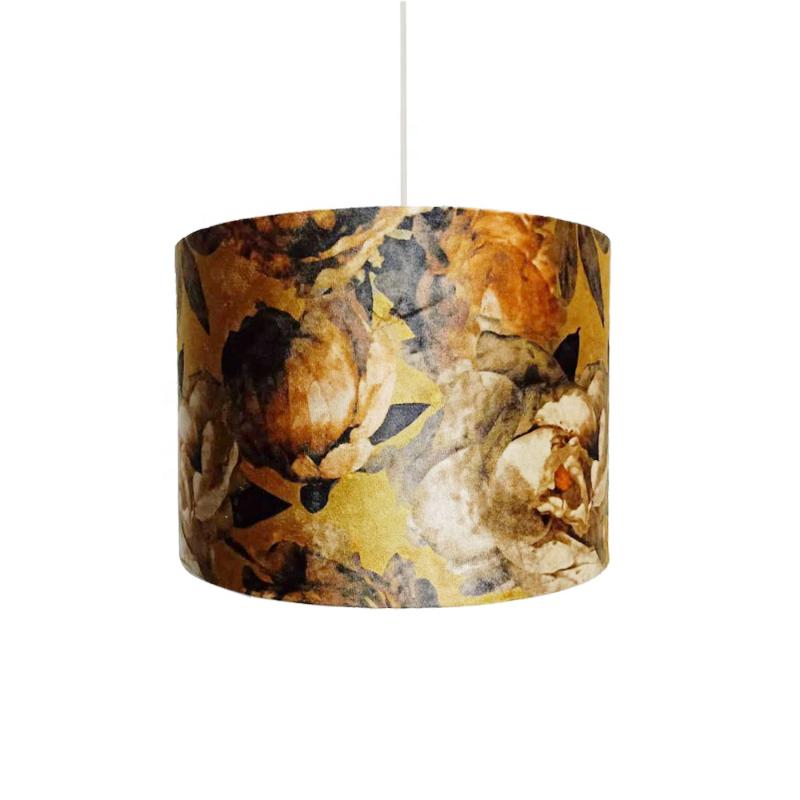 

Lamp Covers & Shades Flock Printing Velvet Cylindrical Cover Pendant Table Shade