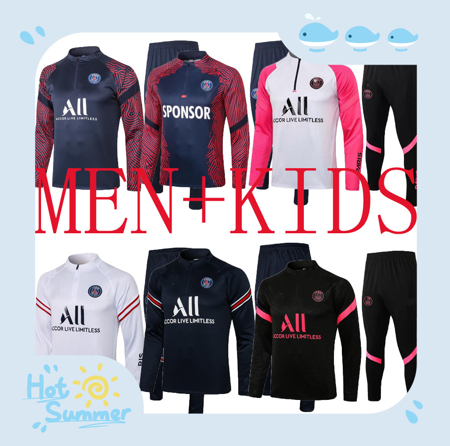 

2122 psges messi mens + kids football tracksuits training suit jerseys jacket sets 2021 2022 men short-sleeved soccer tracksuit jogging kits, Black