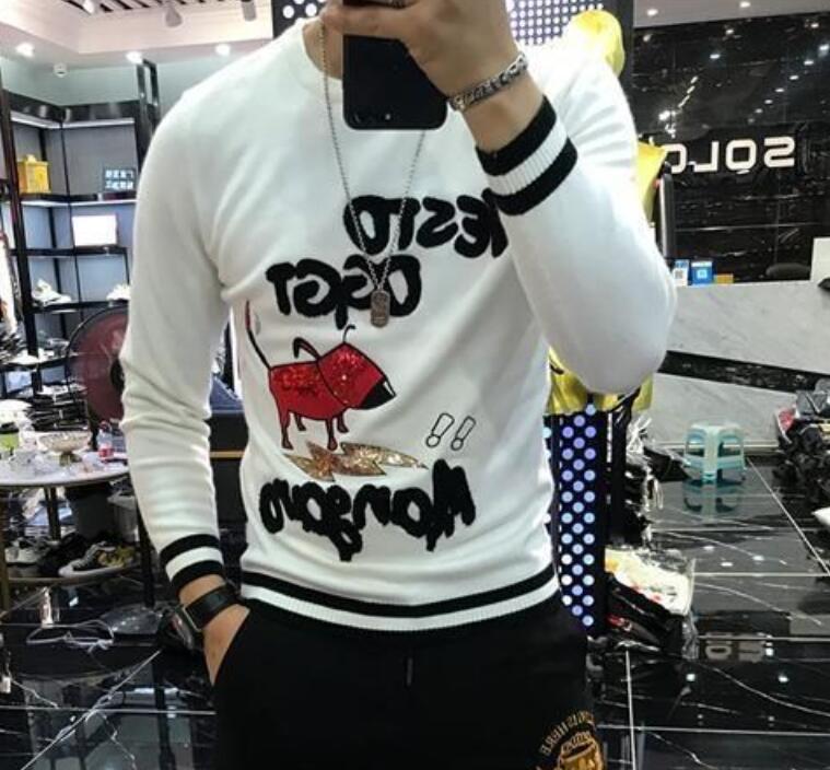 

Men's Sweaters 2022 Cartoon Design Sweater Drill Top Quality Handsome Rhinestones Men Designer, White;black