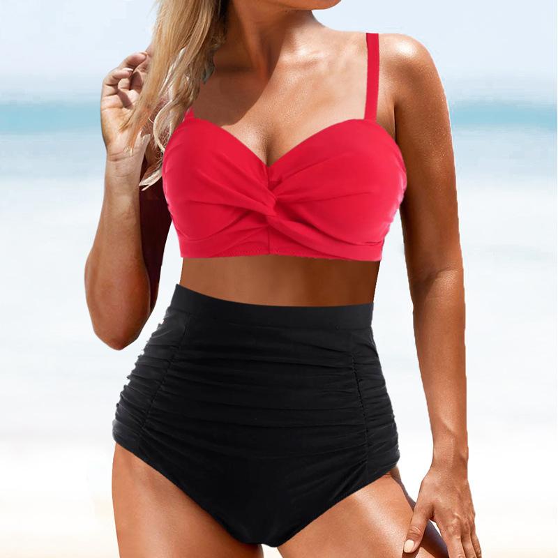 

Women's Swimwear Plus Size High Waist Bikini Set Swimsuit For Women 2022 Striped Dots Bathing Suit Vintage Pleated Bandage Bikinis, White;black