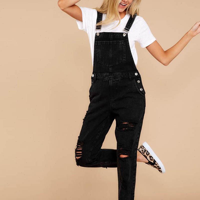

Spring Autumn Loose Overalls Jumpsuit Womens Jeans Demin Suspender Trousers Hole Pockets Strap Harem Bib Pants Rompers T3G, Blue
