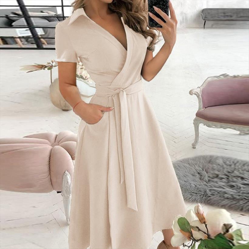 

elegant v neck midi women dresses short sleeve lace up print for summer office ladies casual chic vestidos, Black;gray