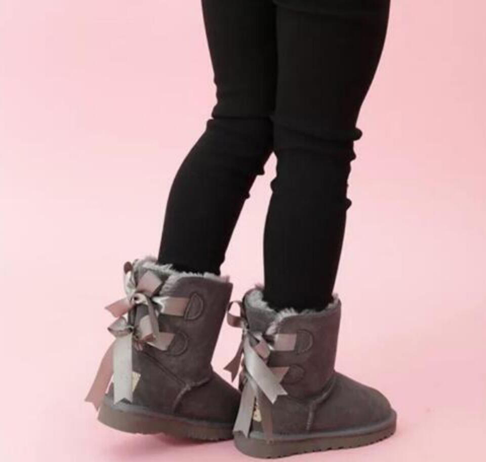 

Winter Kids Bailey 2 Bows snow Boots Genuine Leather Snow Boots For Children Girls Solid Toddlers Snow Boots With Bows Shoes EU21-35